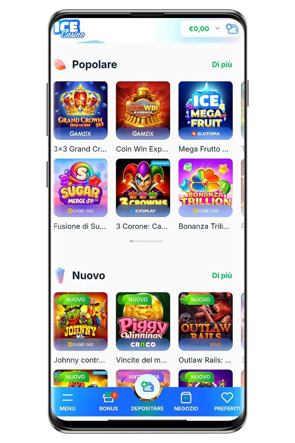 Screenshot del sito web ufficiale di Ice Casino su dispositivi mobili